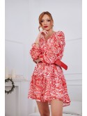 Red chiffon dress with a wide belt FG636 - Online store - Boutique